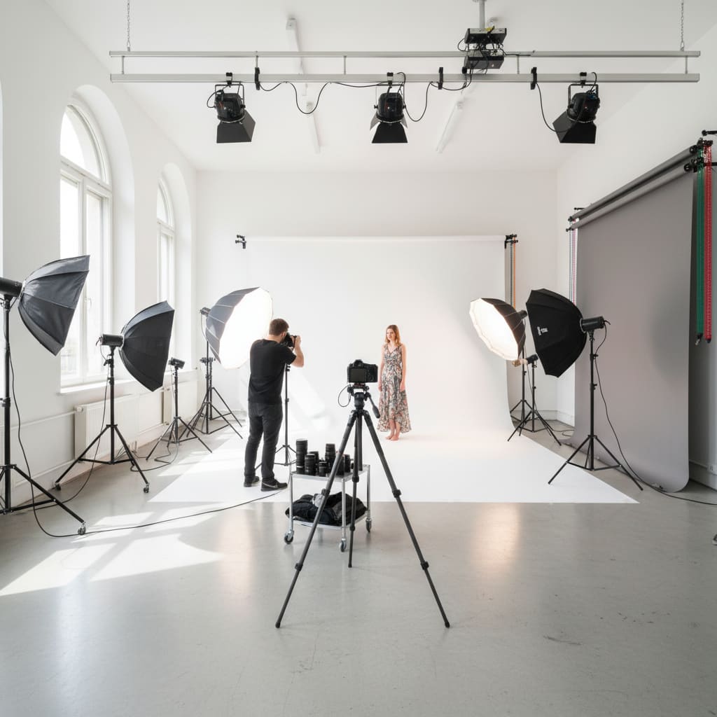 Innenraum des Astin Vignet Photo Studio mit Beleuchtung